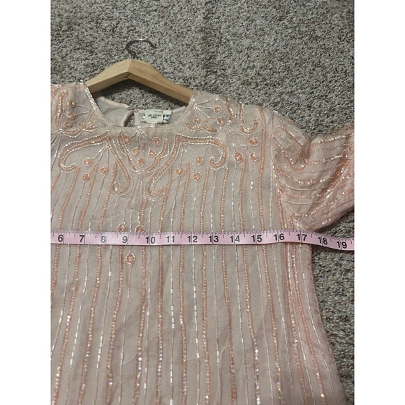 Vintage Exclusive Pale Pink Beads and Sequined Tunic 100% Silk Size Medium - Picture 6 of 8